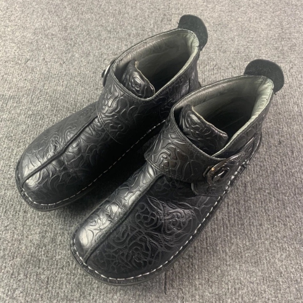 ALEGRIA Caiti Yeehaw Womens Embossed Leather Booties Size 38 (US 7.5) Black